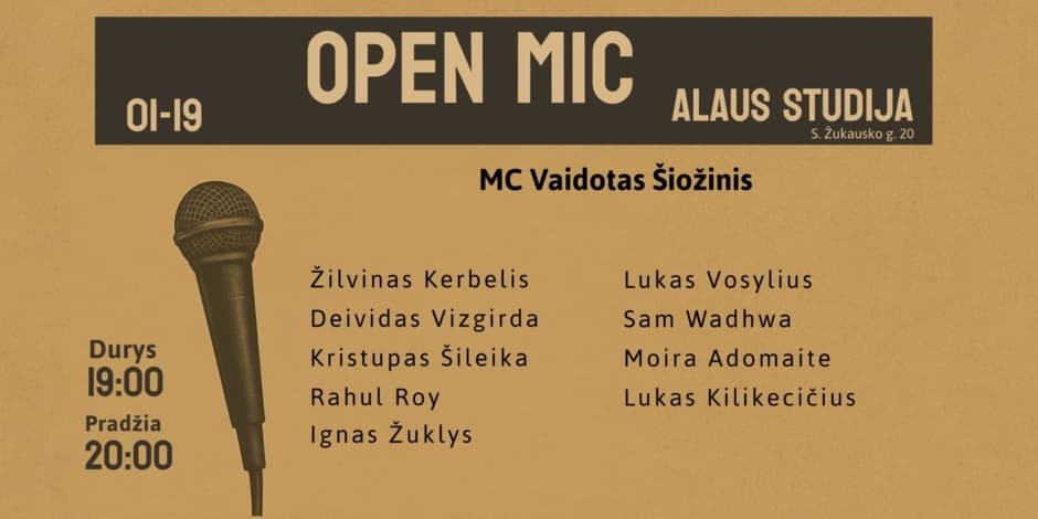 Pirkti bilietus Open mic Alaus studija Vilnius, Alaus studija Sausis 19