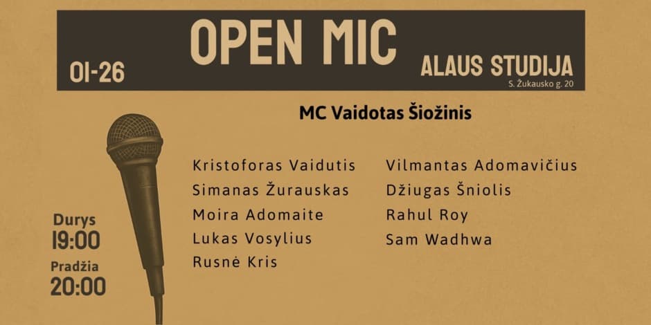 Pirkti bilietus Open mic Alaus studija Vilnius, Alaus studija Sausis 26