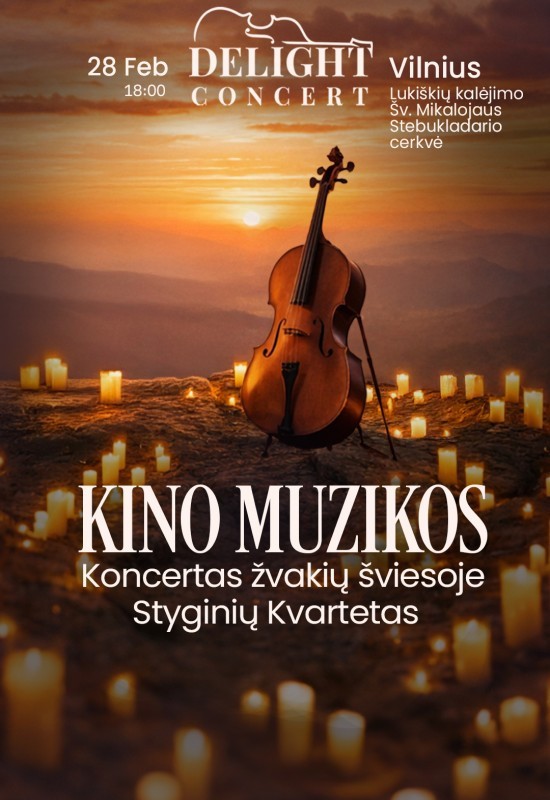 Pirkt biļetes Kino Muzikos koncertas žvakių šviesoje. Styginių Kvartetas Vilnius, Lukiškių kalėjimas 2.0 Februāris 28