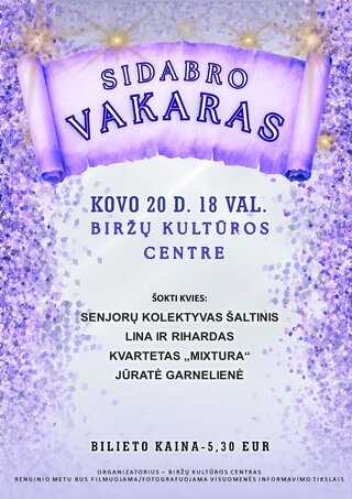 Pirkti bilietus Šokiai „Sidabro vakaras“ Biržai, Biržų kultūros centras Kovas 20
