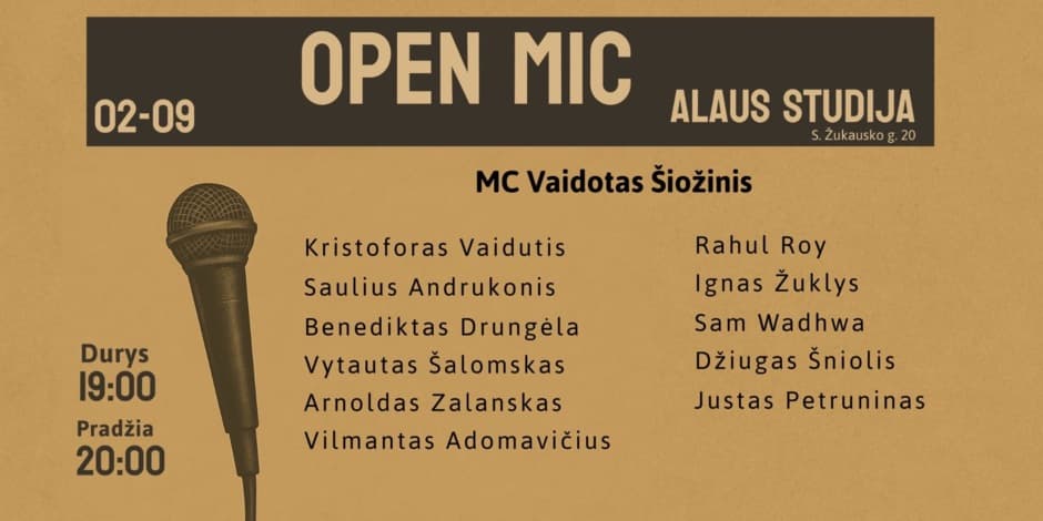 Pirkti bilietus Open mic Alaus studija Vilnius, Alaus studija Vasaris 09