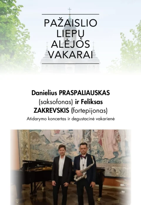 Buy tickets Degustacinė vakarienė ir sezono atidarymo koncertas su saksofono ir fortepijono improvizacijomis Kaunas, Pažaislio vienuolynas May 27