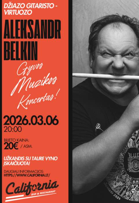 Pirkti bilietus Džiazo gitaristo – virtuozo Aleksandro Belkino gyvo garso koncertas Vilnius, California Tapas & Wine Kovas 06