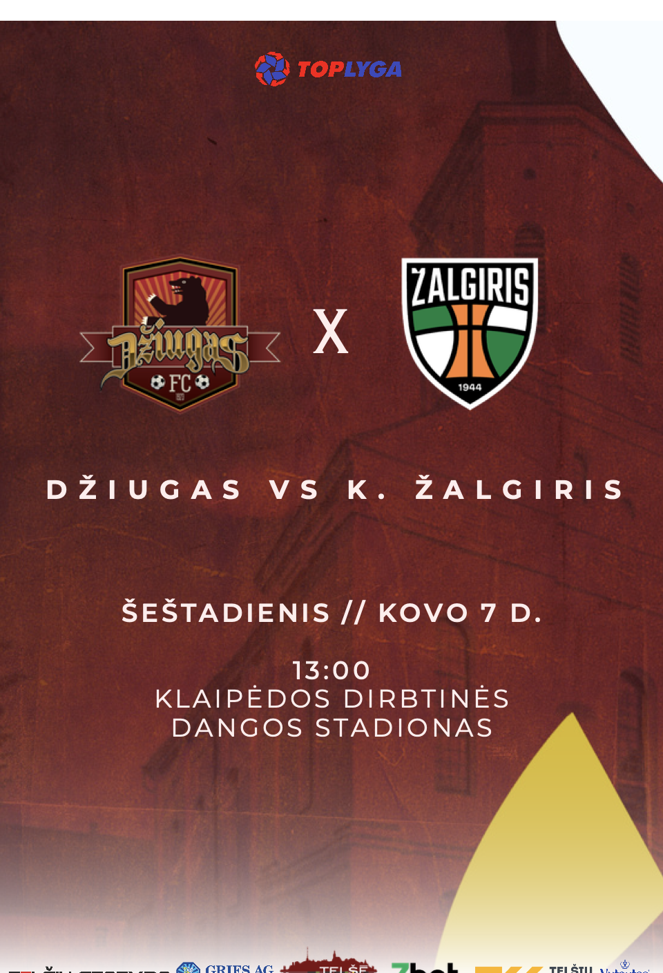 Купить билеты FC Džiugas - K. Žalgiris  Klaipėda, Klaipėdos miesto dirbtinės dangos stadionas Март 07