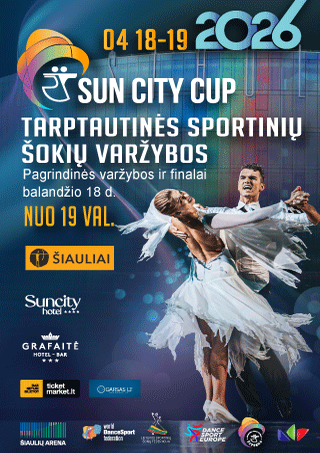 Pirkti bilietus 1 DIENA | Tarptautinės sportinių šokių reitingo varžybos (WDSF ir LSŠF) „Sun City Cup-2026“ Šiauliai, Šiaulių arena Balandis 18