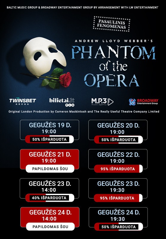 Купить билеты The Phantom of the Opera Vilnius, Twinsbet Arena Май 21