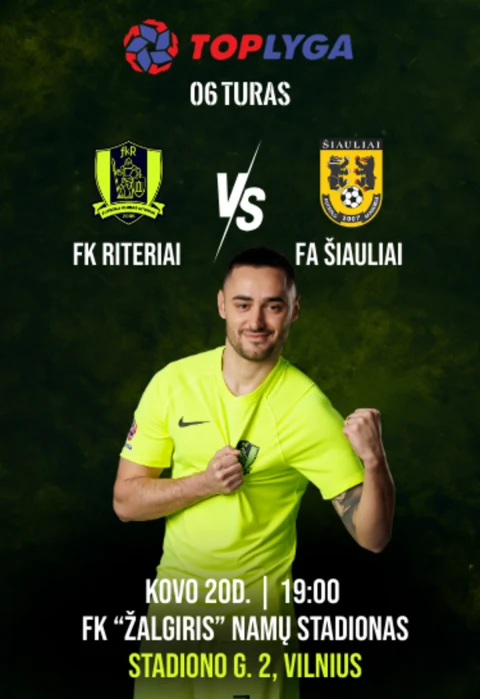 Pirkti bilietus TOPLYGA futbolo rungtynės FK Riteriai – FA Šiauliai Vilnius, Žalgirio namų stadionas Kovas 20