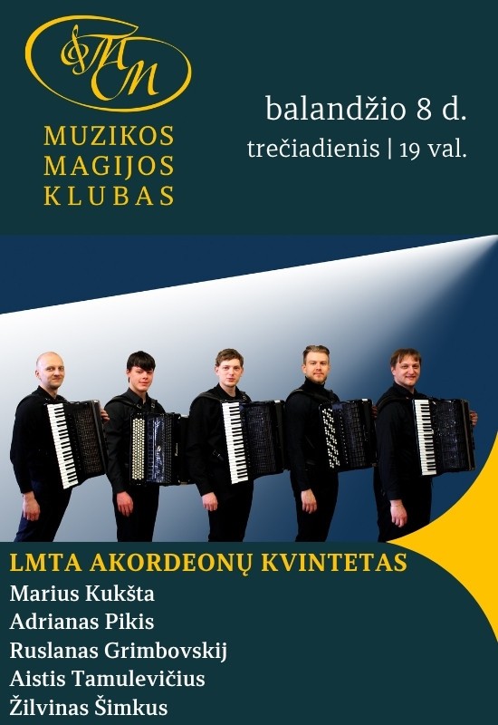 Pirkti bilietus Garsų Paveikslai | LMTA Akordeonų kvintetas Vilnius, Muzikos magijos klubas Balandis 08