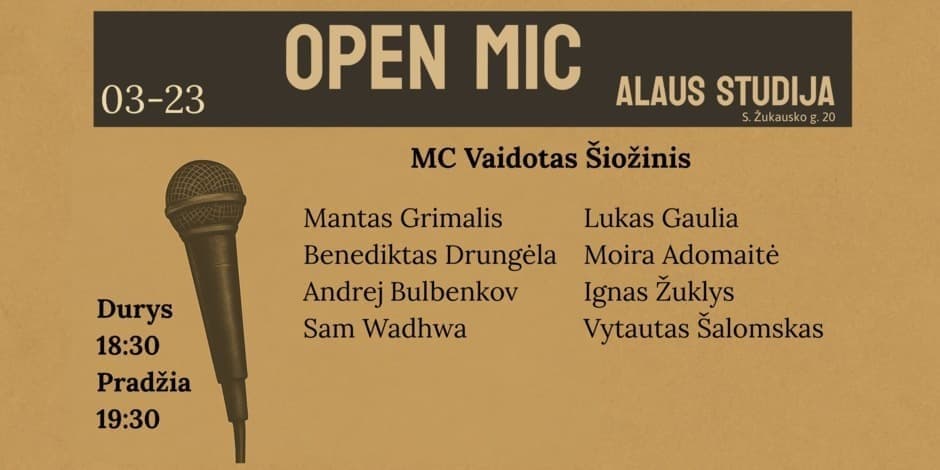 Pirkti bilietus Open mic Alaus studija Vilnius, Alaus studija Kovas 23
