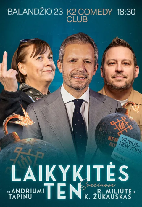 Pirkti bilietus Laikykitės ten su Andriumi Tapinu | Svečiuose Karolis Žukauskas ir Rita Miliūtė Vilnius, K2 Comedy Club Balandis 23
