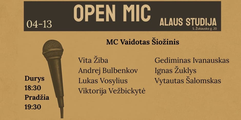Pirkti bilietus Open mic Alaus studija Vilnius, Alaus studija Balandis 13