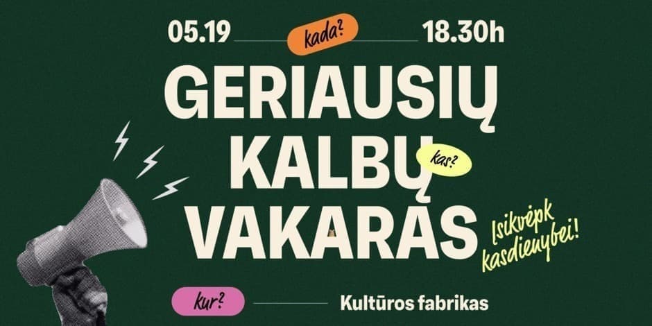 Pirkti bilietus Geriausių kalbų vakaras! Klaipėda, Klaipėdos Kultūros fabrikas Gegužė 19