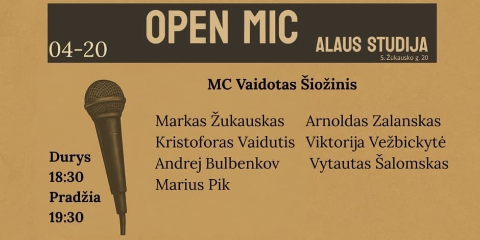 Pirkti bilietus Open mic Alaus studija Vilnius, Alaus studija Balandis 20