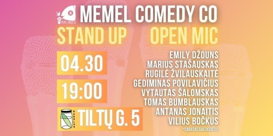 Pirkti bilietus STAND UPOpen Mic - Memel Comedy Co - (04.30) Klaipėda / baras Rasãlas Klaipėda, Baras Rasãlas Balandis 30