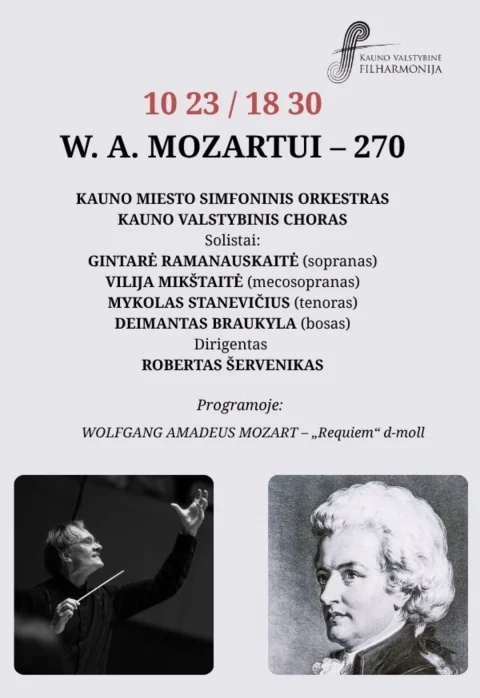 Pirkti bilietus W. A. MOZARTUI – 270 Kaunas, Kauno valstybinė filharmonija Spalis 23