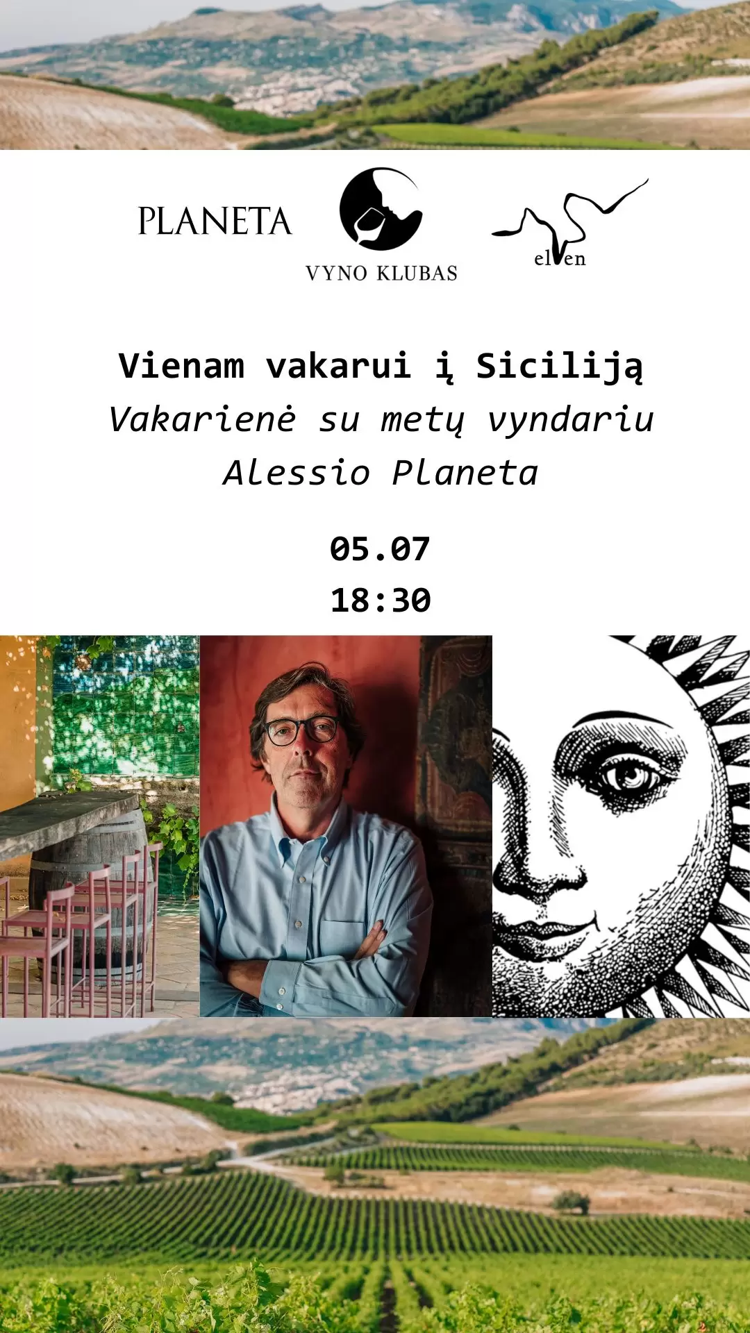 Pirkti bilietus Vienam vakarui į Siciliją. Vakarienė su metų vyndariu Alessio Planeta Vilnius, Restoranas „Elven“ Gegužė 07