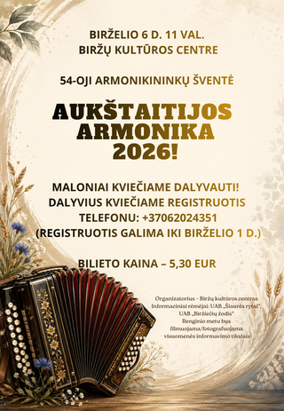 Pirkti bilietus Aukštaitijos Armonika 2026 Biržai, Biržų kultūros centras Birželis 06