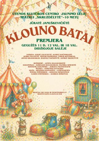 Pirkti bilietus Jaunimo lėlių teatro „Skruzdėlytė“ spektaklis „Klouno batai“ Utena, Utenos kultūros centras Gegužė 11
