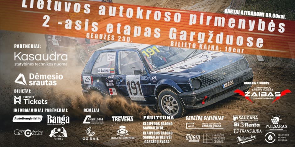 Pirkti bilietus Lenktynės Lietuvos autokroso pirmenybės Gargždai, ASK „Žaibas“ Gegužė 23
