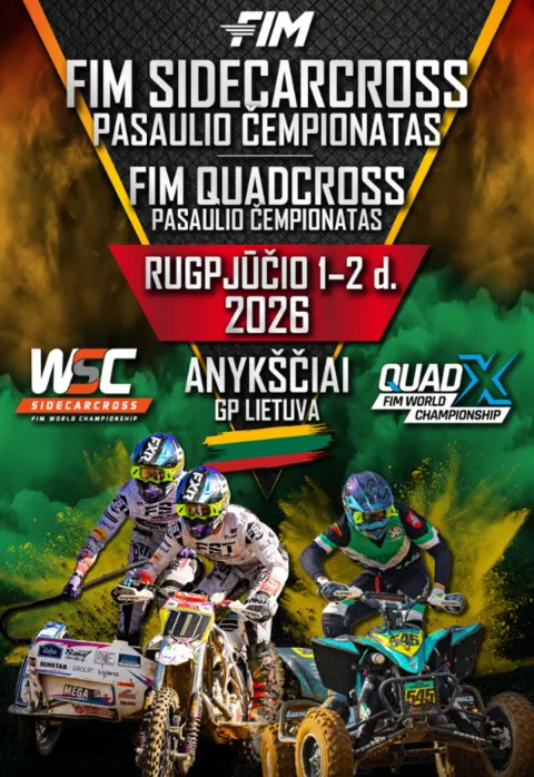 Pirkti bilietus FIM Pasaulio motokroso motociklų su priekabomis ir keturračių motociklų čempionatas Anykščių r., Mickūnai MX parkas Rugpjūtis 01-02