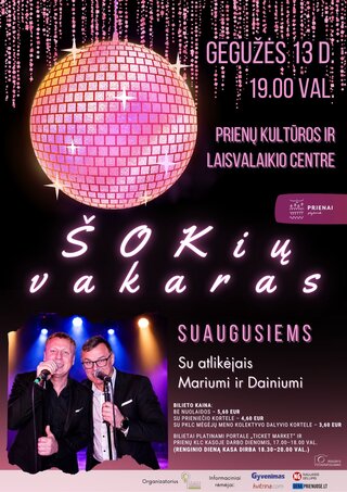 Pirkti bilietus Šokių vakaras suaugusiems Prienai, Prienų kultūros ir laisvalaikio centras Gegužė 13