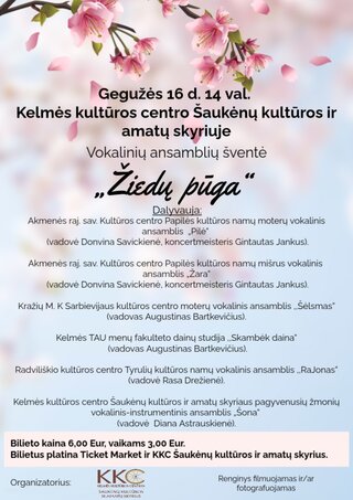 Pirkti bilietus Romansų vakaras „Žiedų pūga“ Šaukėnai, KKC Šaukėnų kultūros ir amatų skyrius Gegužė 16