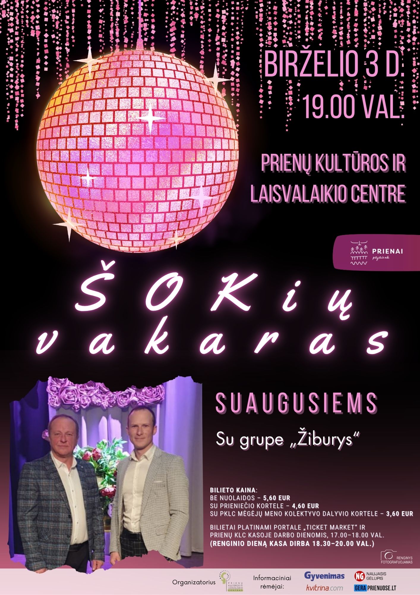 Pirkti bilietus Šokių vakaras suaugusiems Prienai, Prienų kultūros ir laisvalaikio centras Birželis 03