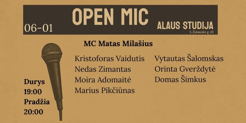 Pirkti bilietus Open mic Alaus studija Vilnius, Alaus studija Birželis 01