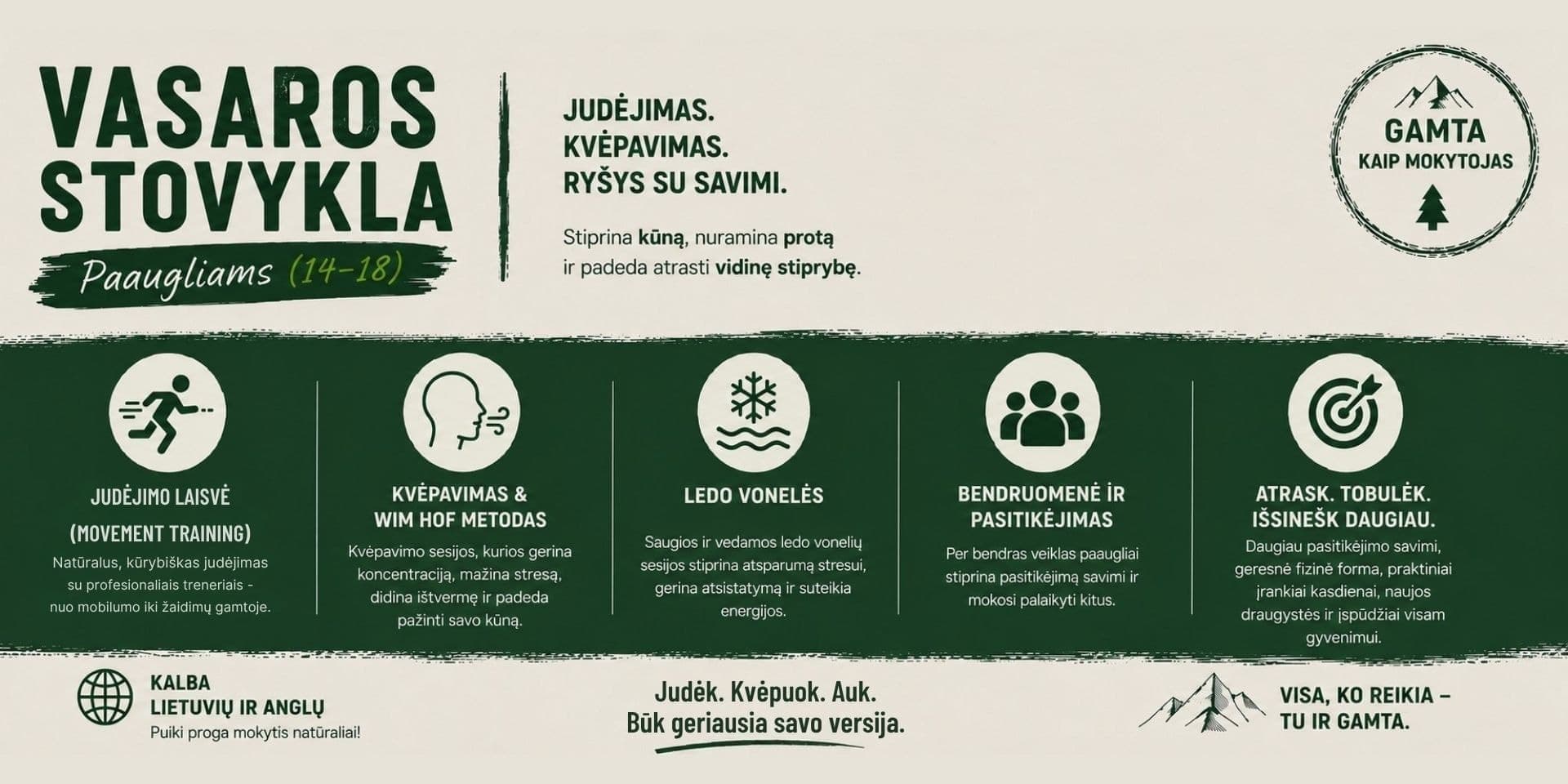 Pirkti bilietus Vasaros judesio ir kvėpavimo stovykla (14-18m) LT/EN Motiejiškės, 4active sports club-studio Liepa 12-17