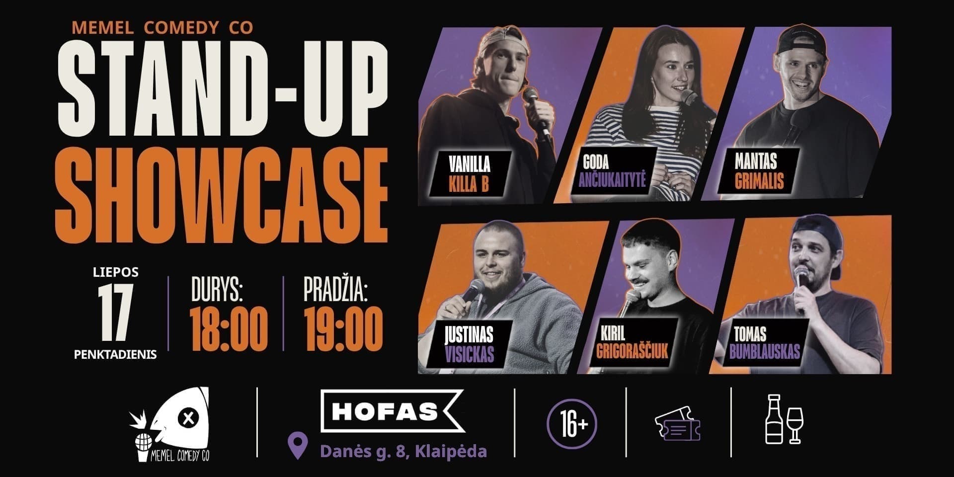 Pirkti bilietus Memel Comedy Co - STAND UP Showcase / HOFAS - Klaipėda / 07.17 Klaipėda, Hofas Liepa 17