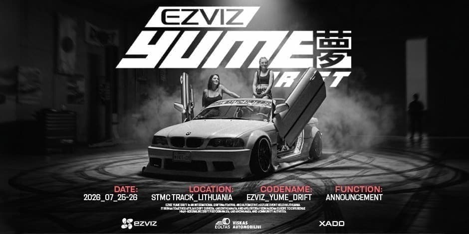 Pirkti bilietus Ezviz Yume Drift International Festival 2026 Katiliškės, Šiaulių TMC autodromas/kartodromas KART3 Liepa 25-26