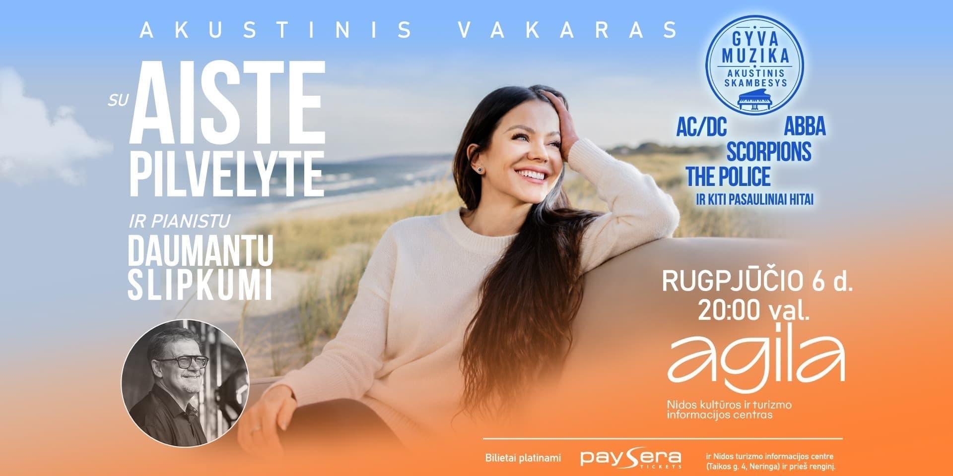 Pirkti bilietus Aistė Pilvelytė – AKUSTINIS vakaras | NIDA (Agila) Neringa, Nidos kultūros ir turizmo informacijos centras Agila Rugpjūtis 06