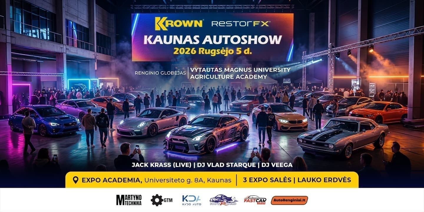 Pirkti bilietus Krown Kaunas Autoshow 2026 Rugsėjo 5 d. (Powered by RestorFX) Akademija, Universiteto g. 8a Rugsėjis 05
