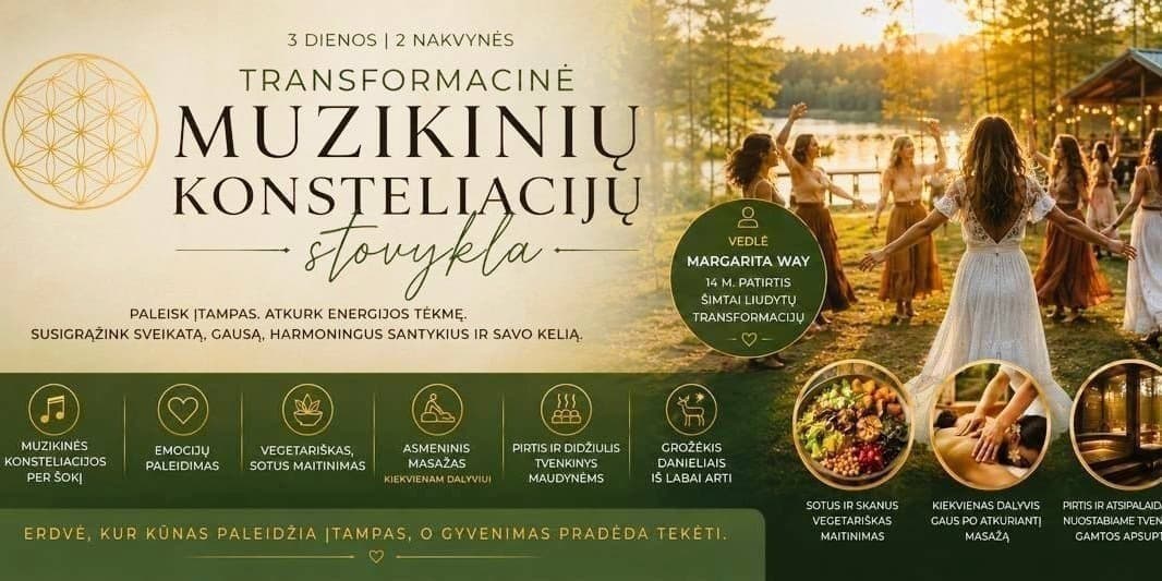 Pirkti bilietus TRANSFORMACINĖ MUZIKINIŲ KONSTELIACIJŲ STOVYKLA Padaugupis, Sodyba miške Liepa 31 - Rugpjūtis 02