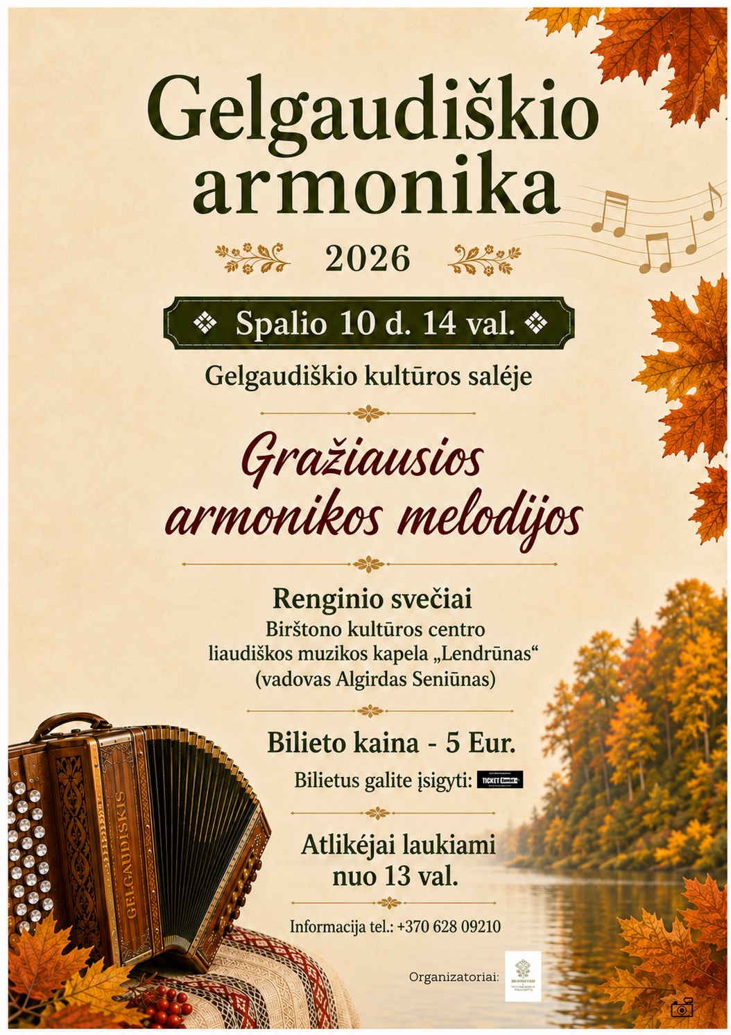 Pirkti bilietus Koncertas „Gelgaudiškio armonika 2026“ Gelgaudiškis, Gelgaudiškio kultūros salė Spalis 10