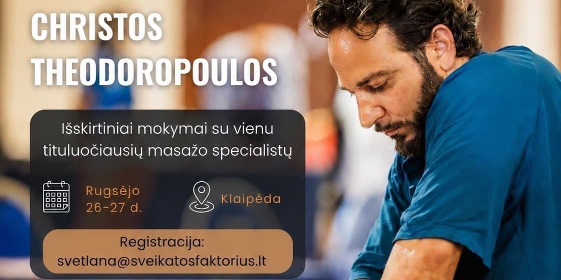 Pirkti bilietus Mokymai su pasaulinio lygio terapeutu Christos Theodoropoulos Klaipėda, Aurora Hotel Klaipėda Rugsėjis 26-27