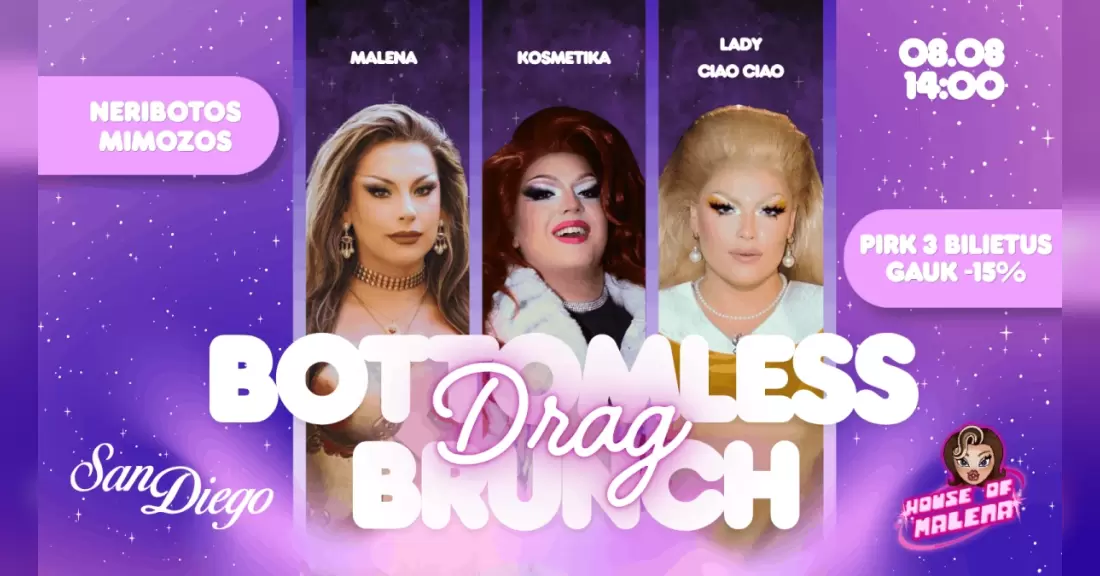 Pirkti bilietus Bottomless Drag Brunch Vilnius, San Diego Pub Rugpjūtis 08