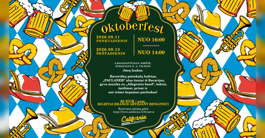 Pirkti bilietus Oktoberfest šventė Vilnius, J. Basanavičiaus aikštė Rugsėjis 11