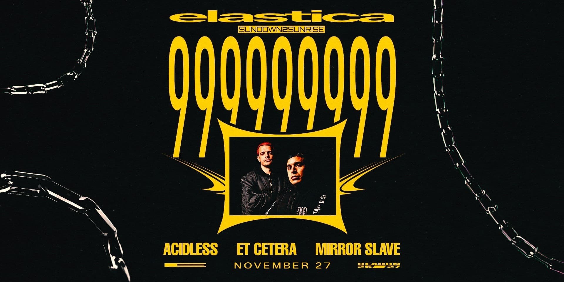 Pirkti bilietus ELASTICA: 999999999 ❚ ACIDLESS ❚ ET CETERA ❚ MIRROR SLAVE Vilnius, Peronas Lapkritis 27-28