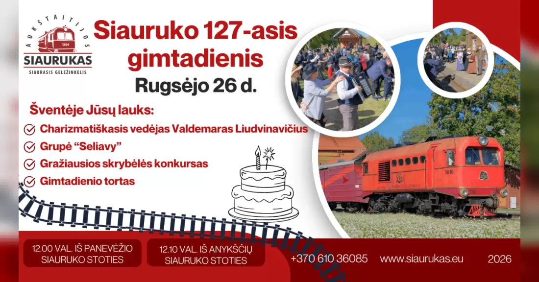 Pirkti bilietus SIAURUKO 127-ASIS GIMTADIENIS Anykščiai, Anykščių siaurojo geležinkelio stotis Rugsėjis 26
