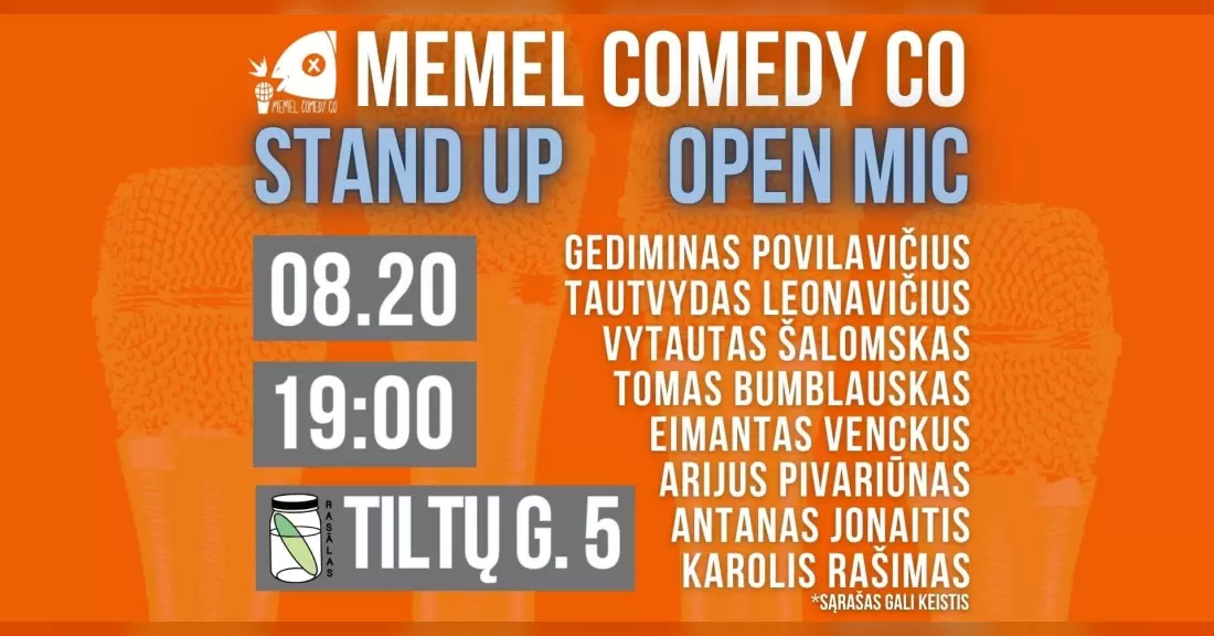 Pirkti bilietus STAND UP Open Mic - Memel Comedy Co - (08.20) Klaipėda / baras Rasãlas Klaipėda, Baras Rasãlas Rugpjūtis 20
