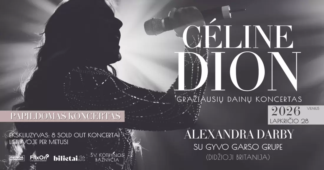 Pirkti bilietus Papildomas I Gražiausių CELINE DION dainų koncertas | atlieka Alexandra Darby su gyvo garso grupe | Vilnius Vilnius, Šv. Kotrynos bažnyčia Lapkritis 28