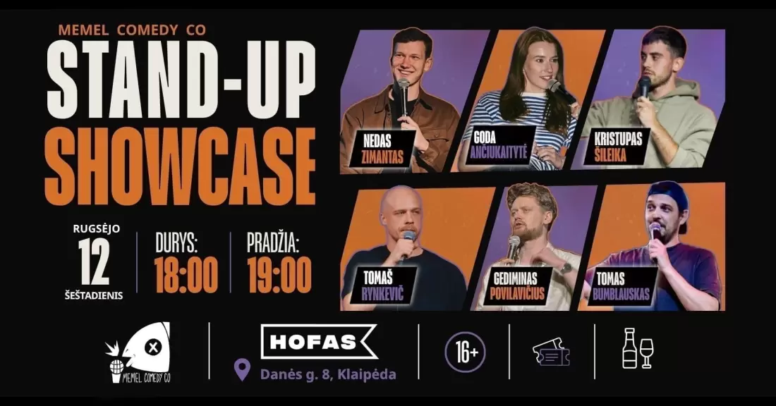 Pirkti bilietus Memel Comedy Co - STAND UP Showcase / HOFAS - Klaipėda / 09.12 Klaipėda, Hofas Rugsėjis 12