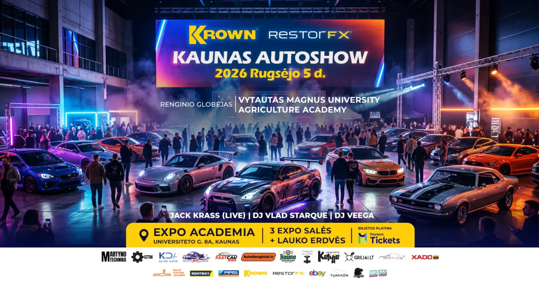 Pirkti bilietus Krown Kaunas Autoshow 2026 Rugsėjo 5 d. (Powered by RestorFX) Kaunas, VDU ŽŪA paviljonai Rugsėjis 05