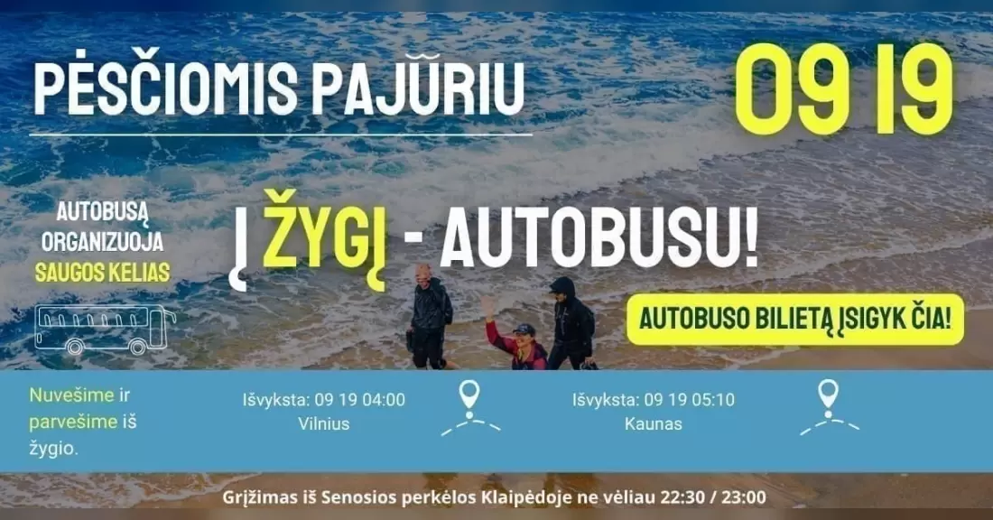 Pirkti bilietus Kelionė autobusu į masinį TRENKTURO žygį COASTLINE TREK'26 2026.09.19 Klaipėda, BUS Parking Rugsėjis 19