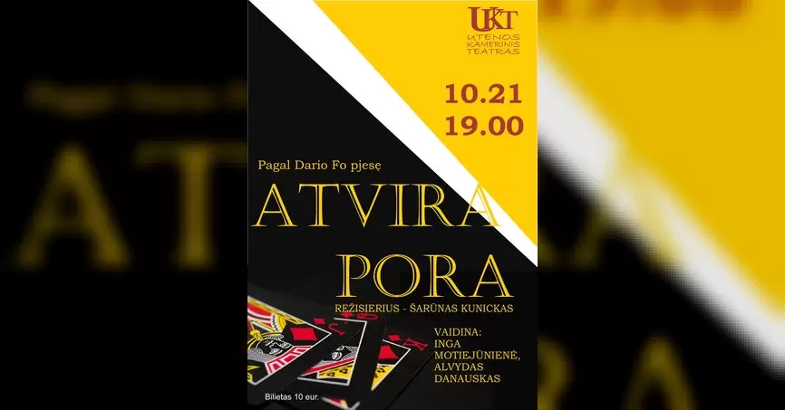 Pirkti bilietus UKT spektaklis “PORA...ATVIRA PORA” Utena, Utenos Kamerinis teatras Spalis 21