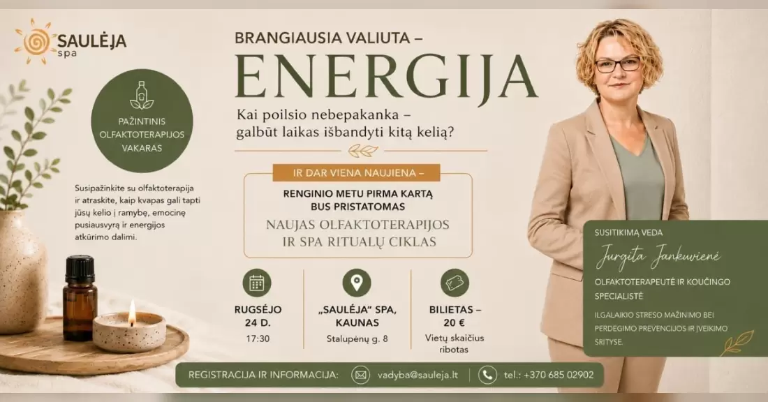 Pirkti bilietus BRANGIAUSIA VALIUTA – ENERGIJA | Pažintinis olfaktoterapijos vakaras Kaunas, Saulėja SPA Rugsėjis 24