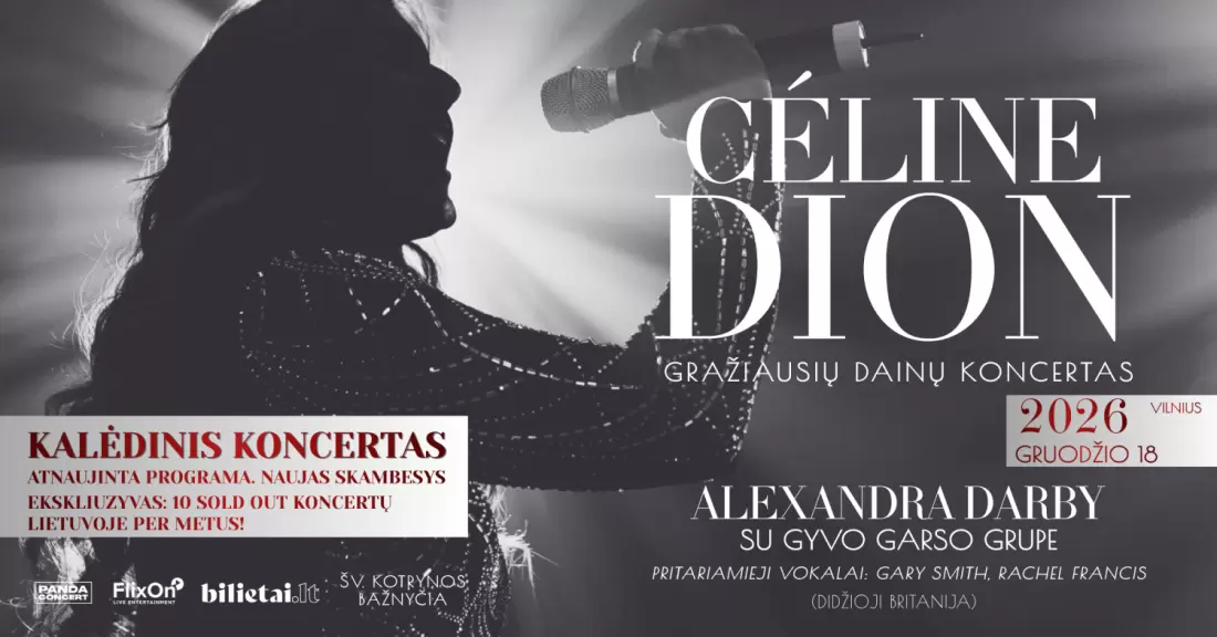 Pirkti bilietus Papildomas | Gražiausių CELINE DION dainų koncertas | atlieka Alexandra Darby su gyvo garso grupe | Vilnius Vilnius, Šv. Kotrynos bažnyčia Gruodis 18