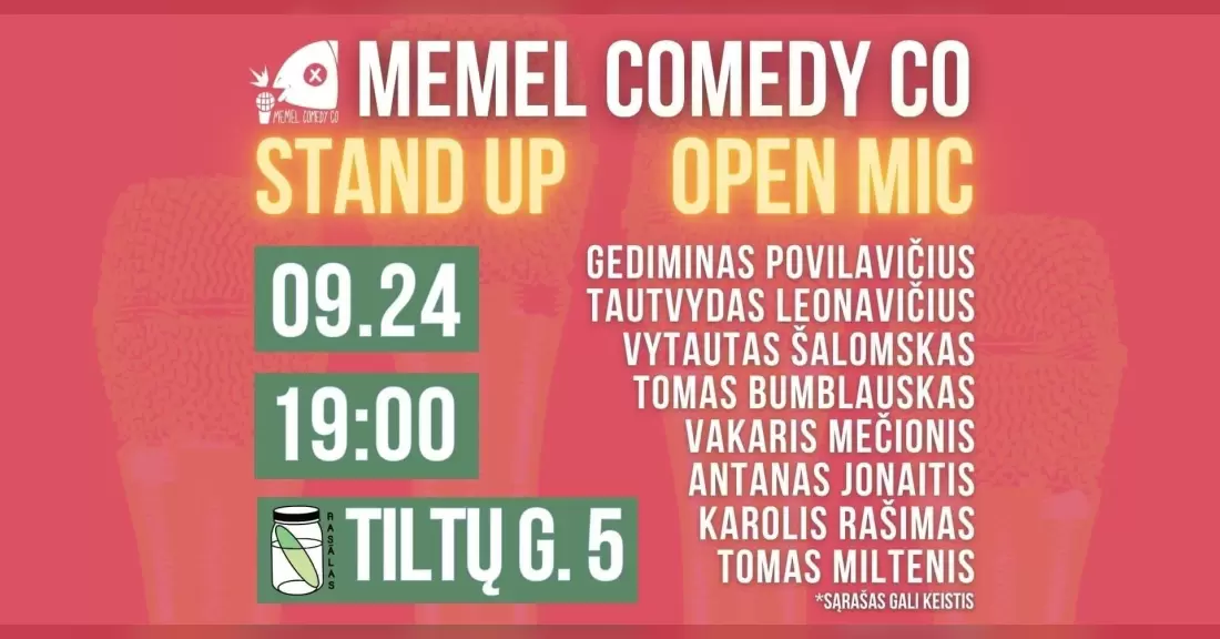 Pirkti bilietus STAND UP Open Mic - Memel Comedy Co - (09.24) Klaipėda / baras Rasãlas Klaipėda, Baras Rasãlas Rugsėjis 24
