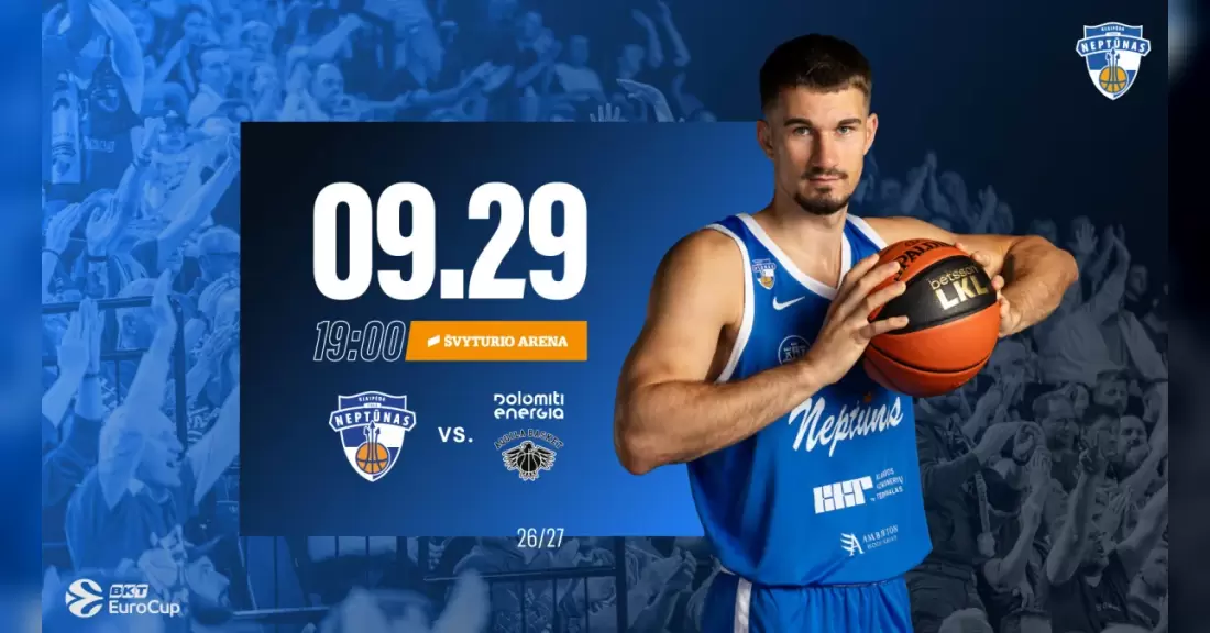 Pirkti bilietus BKT EuroCup: Klaipėdos „Neptūnas“ - Trento „Dolomiti Energia“ Klaipėda, Klaipėdos Švyturio arena Rugsėjis 29